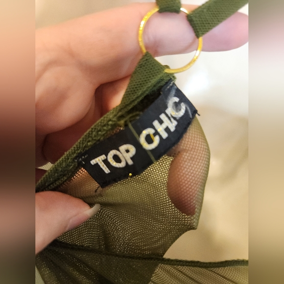 Top Chic Olive Green Sheer Mesh Floral Embroidered Bodysuit - One Size (M/L) - Picture 7 of 9